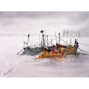 Sumbel Sajid, Good Vibrations II, 10 x 13 Watercolor on Paper, Seascape Painting, AC-SUSJ-004